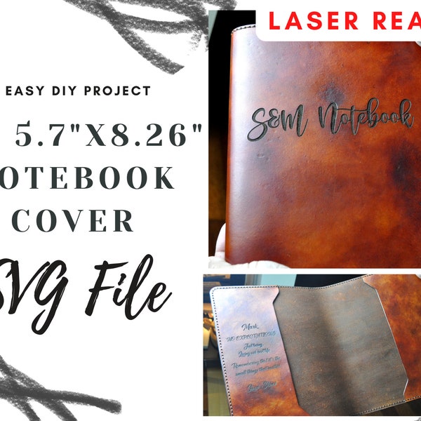 A5, 5.7"x 8.26" leather notebook cover pattern SVG, DIY notebook sleeve SVG pattern, A5, leather journal sleeve pattern, svg, With Video