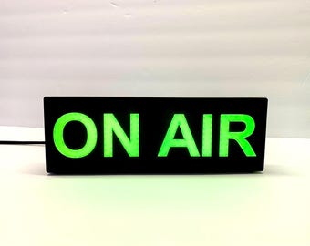 ON AIR LED lightbox, usb powered logo led sign on-air videos, podcasts garage studio decor gift signs, green text, gift for him, influencer