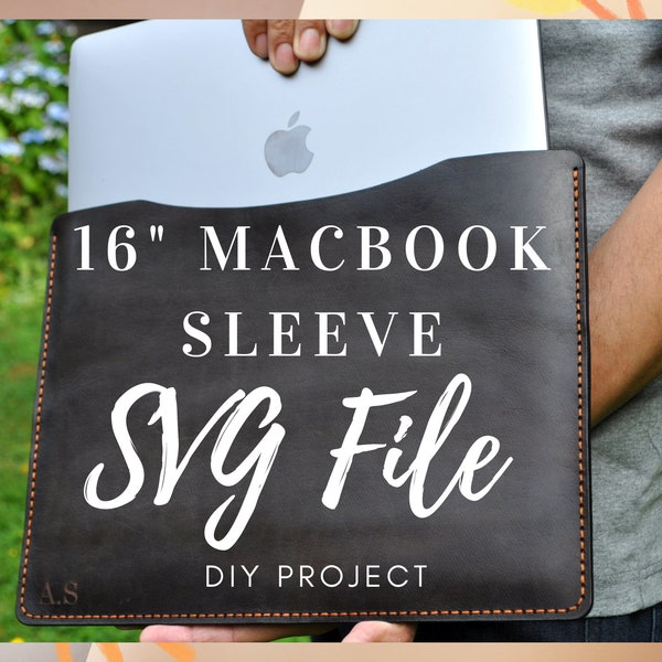 16" Macbook leather sleeve laptop pattern SVG - DIY sleeve SVG pattern - Laser ready svg - leather laptop sleeve pattern - svg - With Video