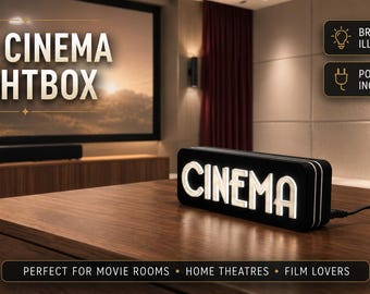 CINEMA LED pop out retro lightbox, 3D text usb powered logo led sign, video youtuber, vintage studio decor, influencer, classic font theater