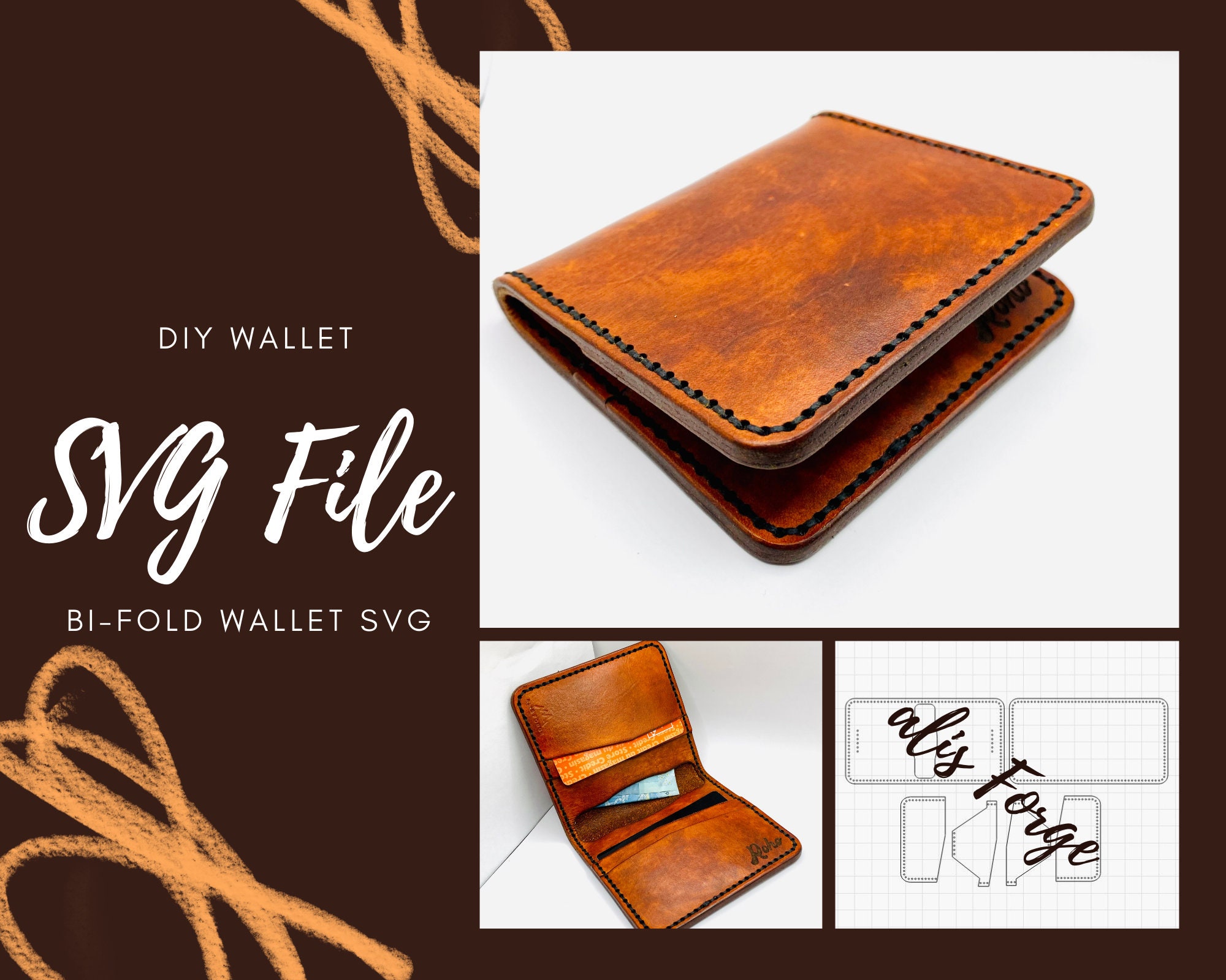 Leather laser cut wallets svg, 9 Pocket Bifold 6 set Wallet