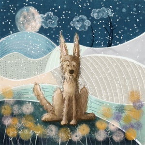 Passeio ao luar no inverno com meu cachorro - cartão de Natal sazonal