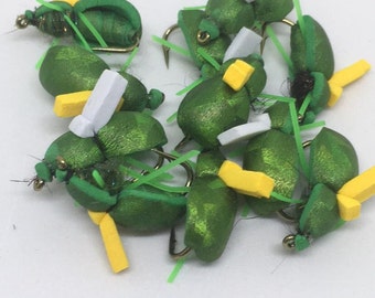 6 pcs Fishing Flies Premium  green bugs   Kamasan hook