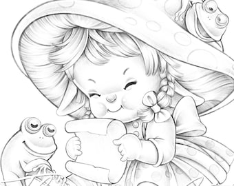 Fairy Post - Cute coloring page - Fairy coloring page PDF - Downloadable coloring page for adults - Children illustration instant download