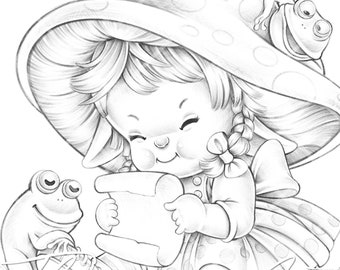 Fairy Post - Cute coloring page - Fairy coloring page PDF - Downloadable coloring page for adults - Children illustration instant download