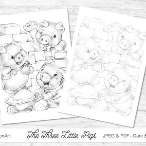 The Three Little Pigs Coloring Pages for Adults and Kids Digital Stamp
