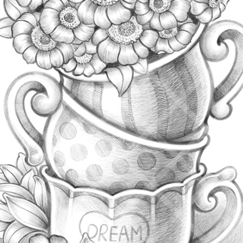 Tea Cup Cute Coloring Page Printable for Adult and Kid - Etsy