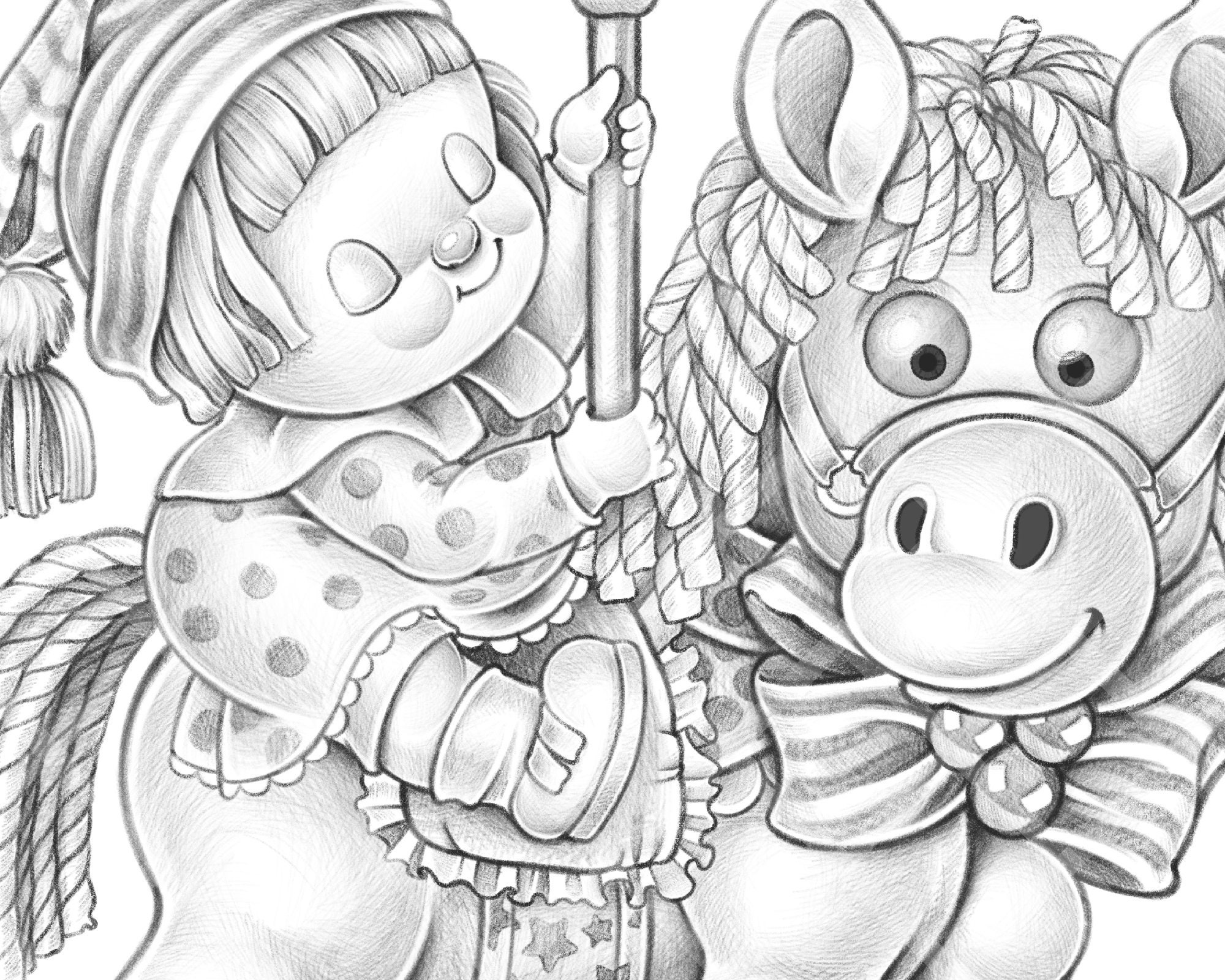 carousel ride christmas coloring pages for adults and kids etsy