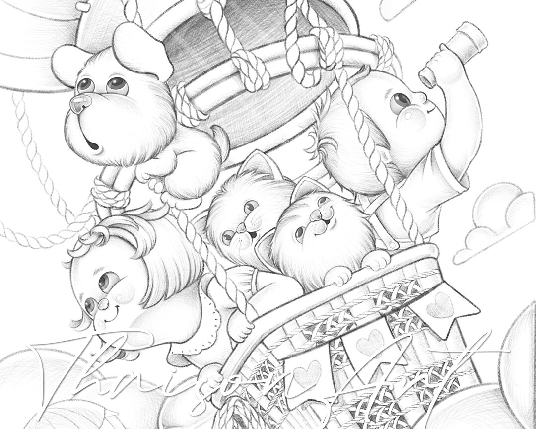 Hot Air Balloon - Scenery Coloring Page for Adults Kids Coloring Page