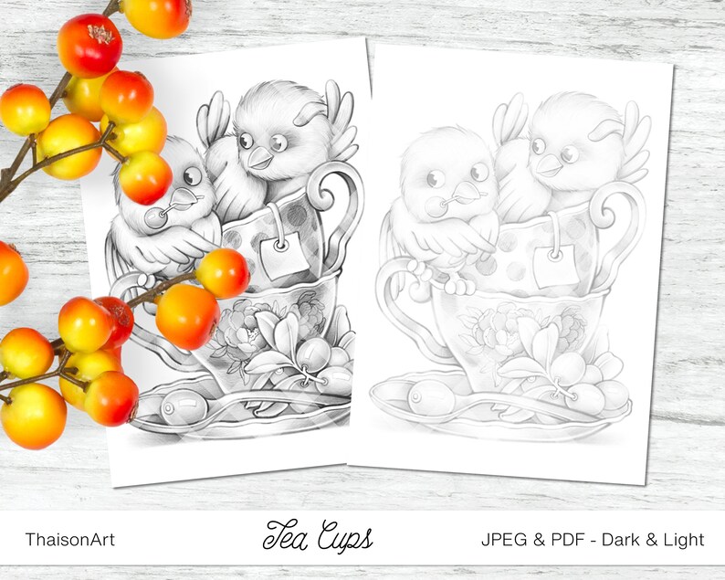 Tea Cups 2 Cute Coloring Page Printable for Adult and Kid - Etsy
