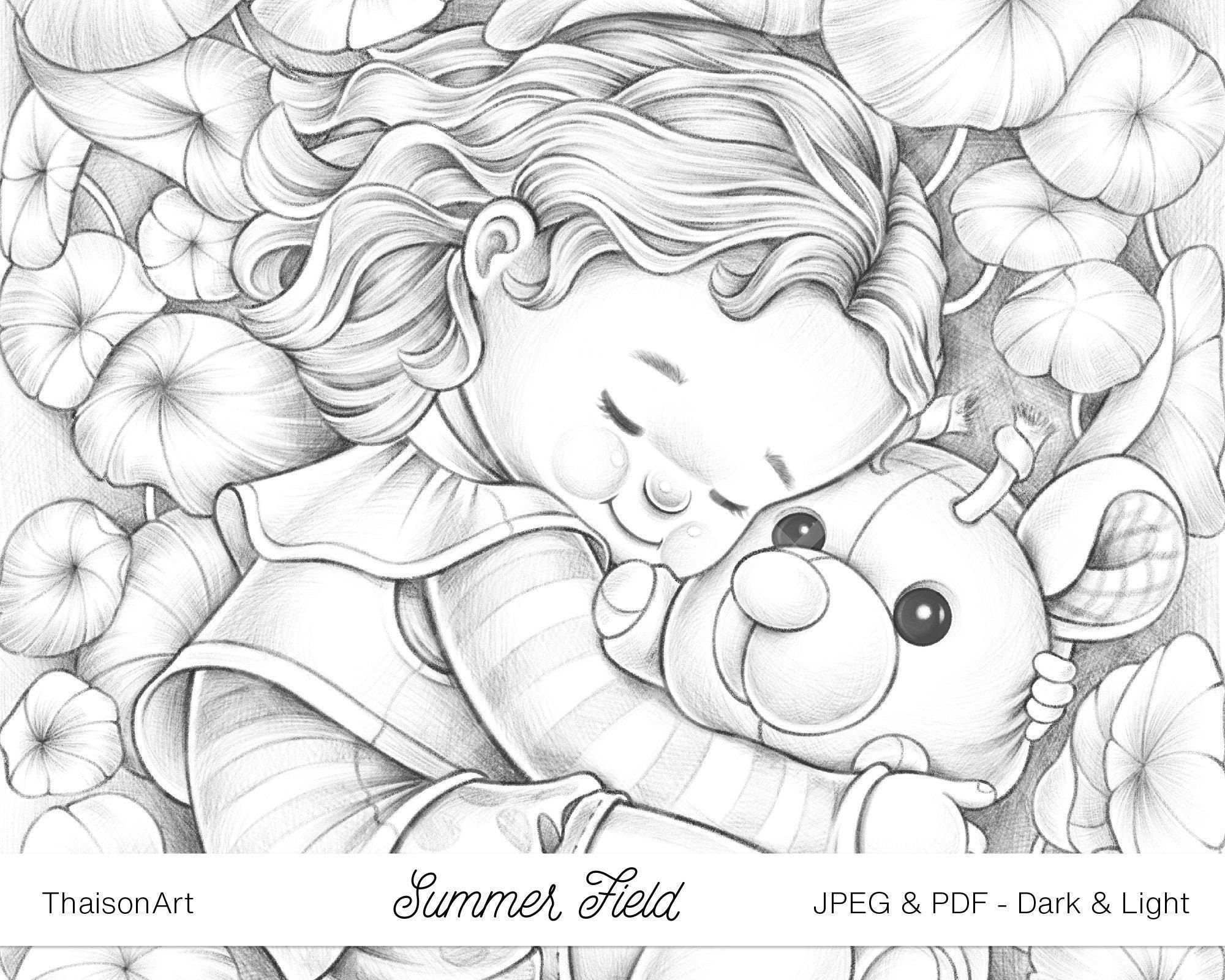 Kids Boy and Girl Playing in The Garden with Animals on Summer Holiday  Coloring Set