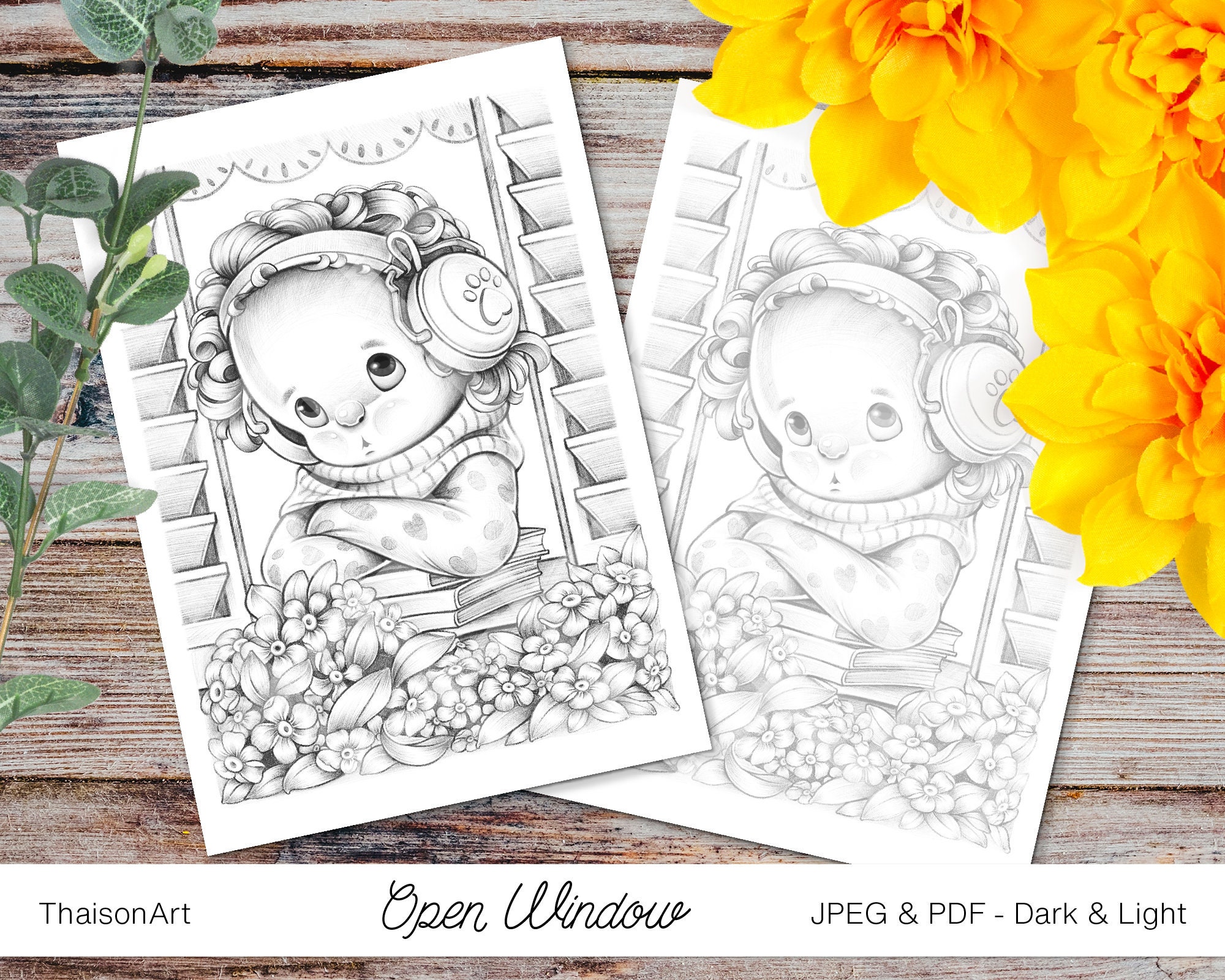 Open Window Printable Cute Coloring Page for Adults and Kids - Etsy