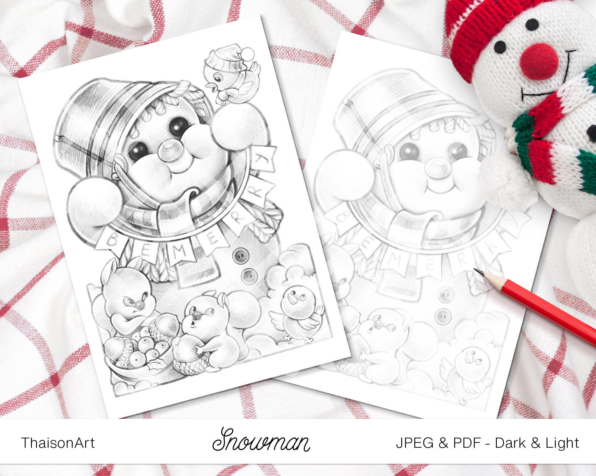 Snowman Christmas Coloring Pages for Kids and Adult - Etsy