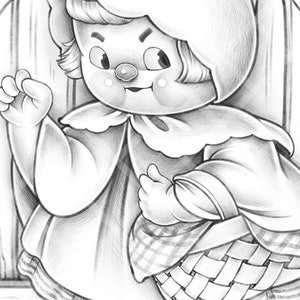 Le petit chaperon rouge - page de coloriage en niveaux de gris pour adulte - illustration pour enfants PDF - joli livre de coloriage de paysage de conte de fées pour enfants