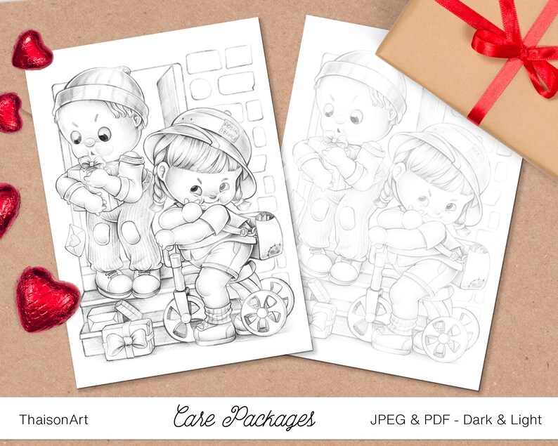 Care Packages Cute Coloring Page for Kids and Adults | Etsy