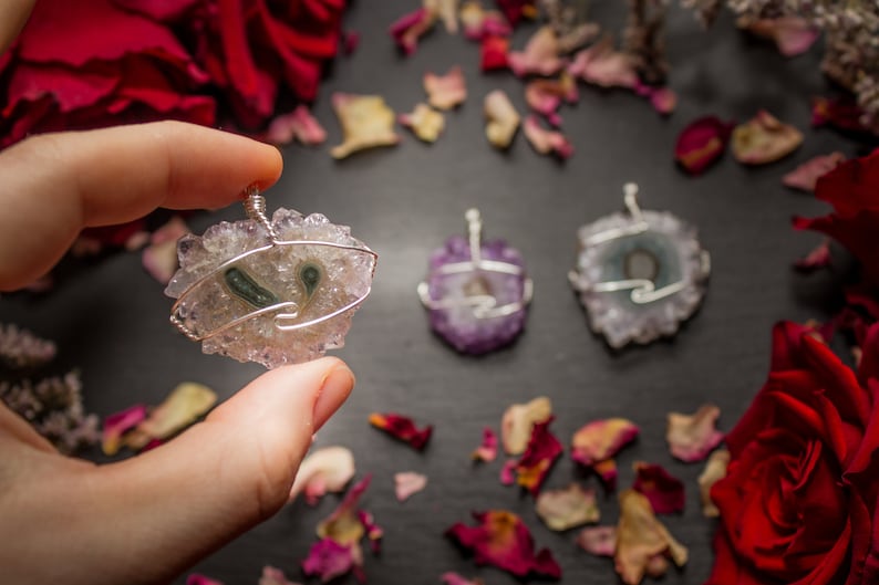 Crystal Jewellery Amethyst Stalactite Crystal Pendant Necklace Sterling Silver Wrapped Necklace
