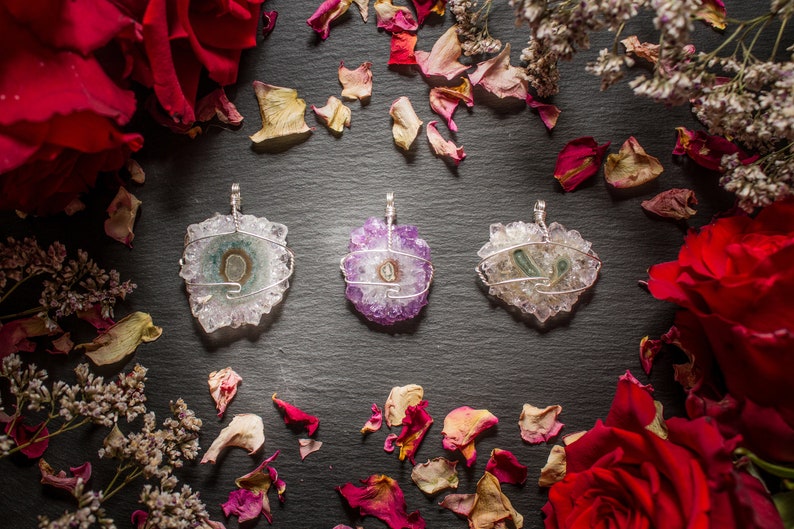 Crystal Jewellery Amethyst Stalactite Crystal Pendant Necklace Sterling Silver Wrapped Necklace