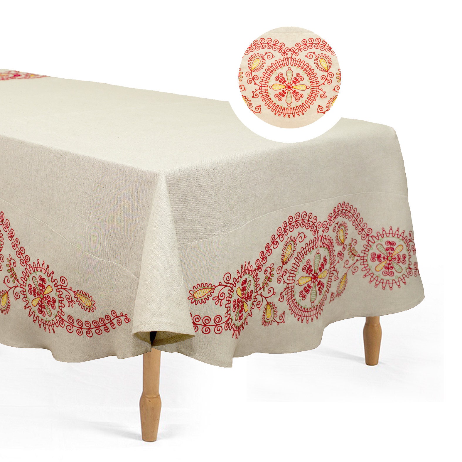 Embroidery Tablecloth Linen Cotton Farm Oval Tablecloth Etsy