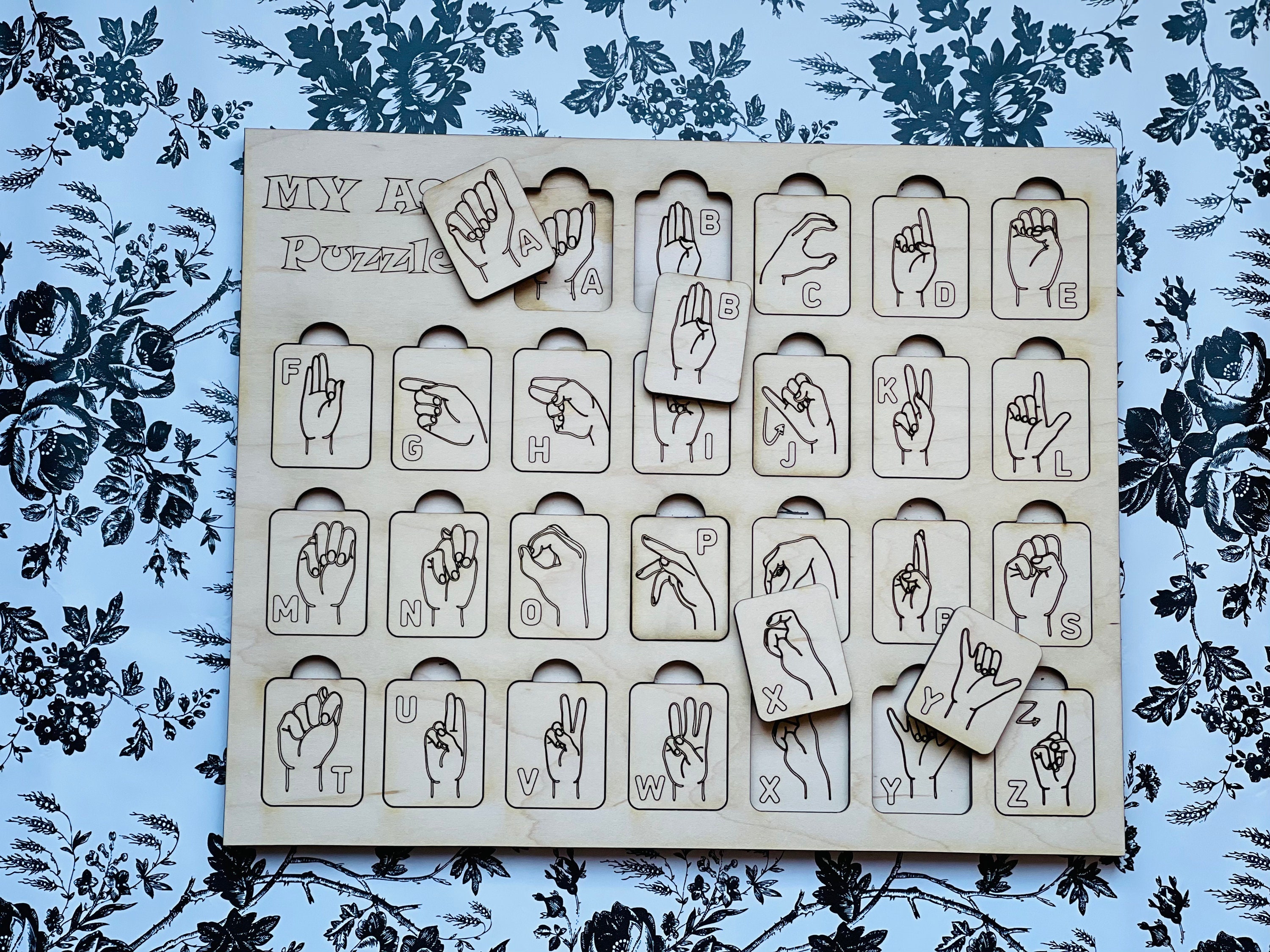 My asl learning puzzle board sign language Learning Etsy