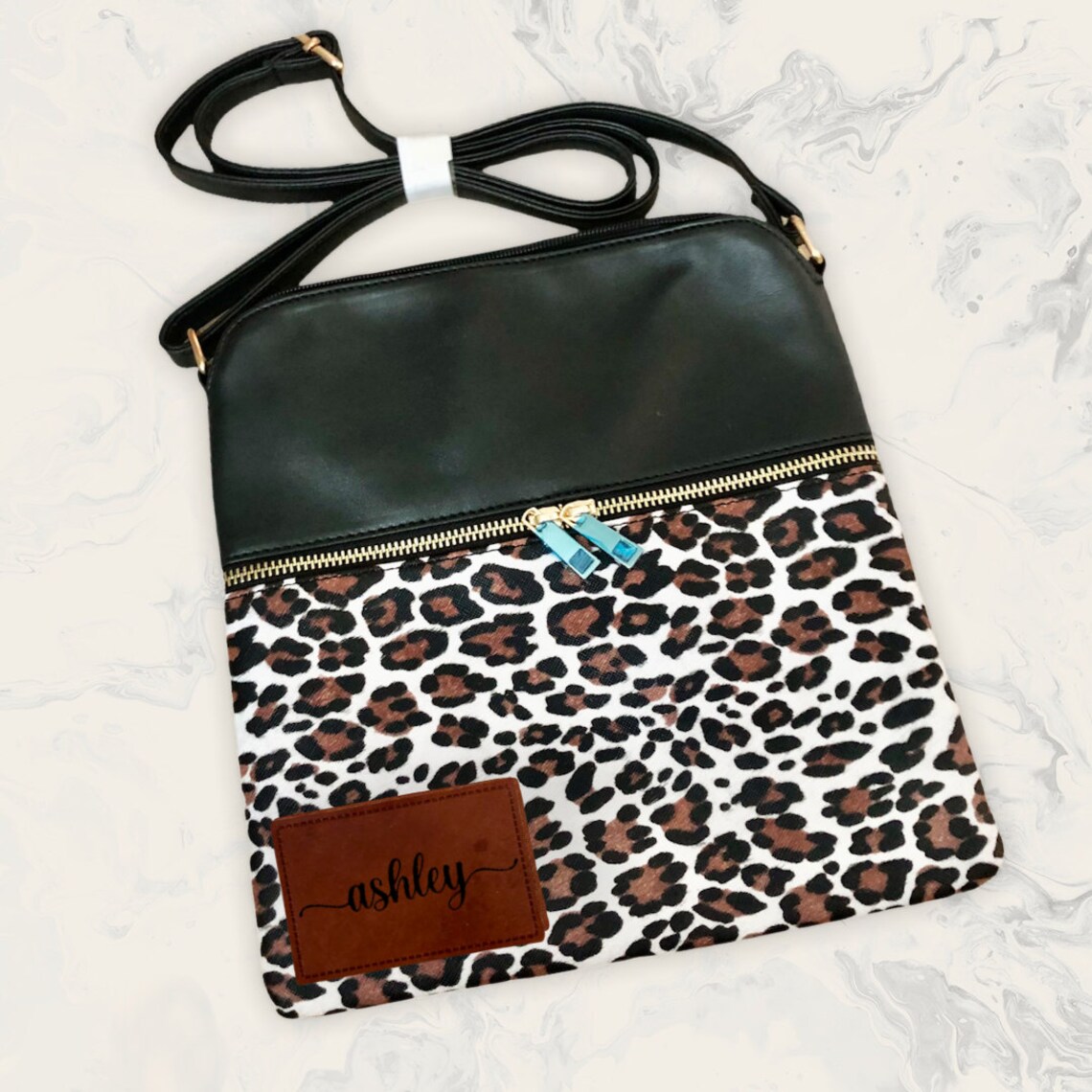 Custom leather leopard print crossbody bag purses for mom Etsy