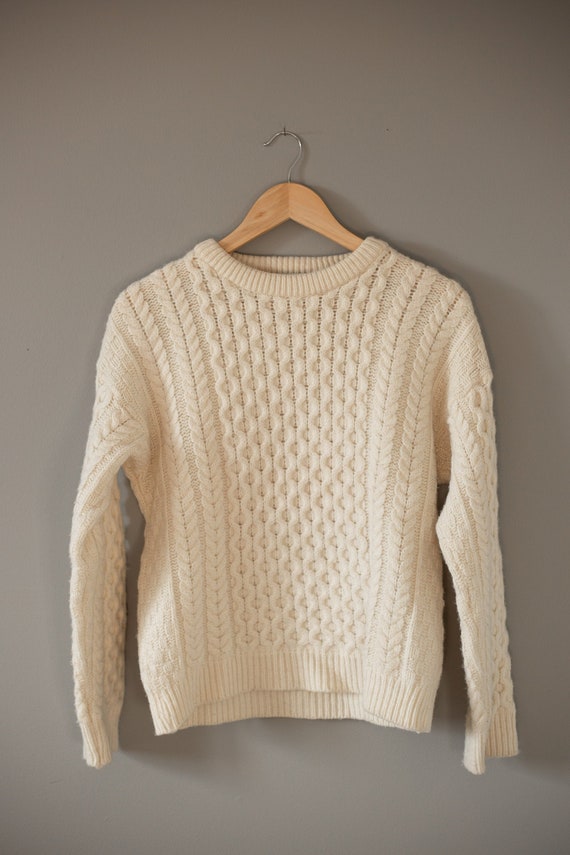 Cream Fishermans Sweater | Wool Aran Sweater | Woo