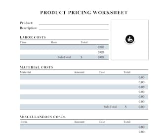 Product Pricing Worksheet - Auto Calculating PDF