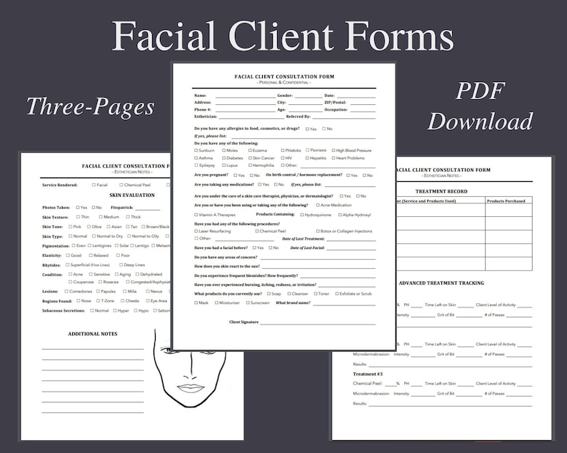 Facial Client Form Facial Client Forms for Esthetician & Spa - Etsy