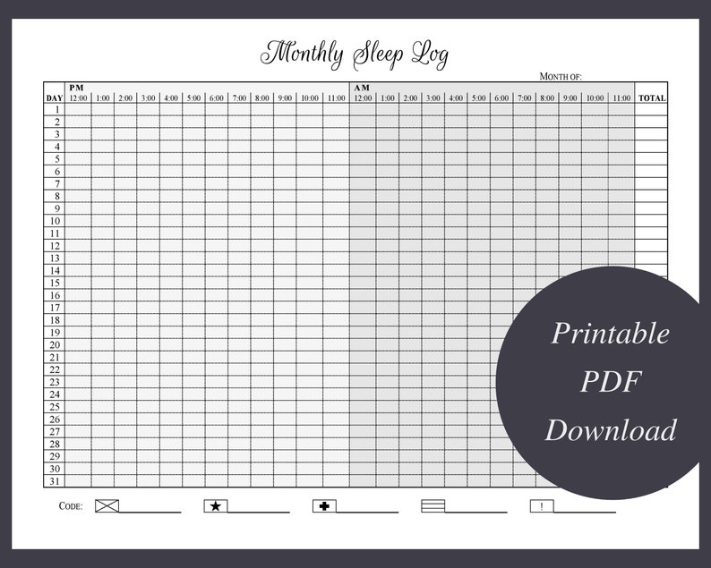 Sleep Log Tracker - Printable PDF Download - Etsy