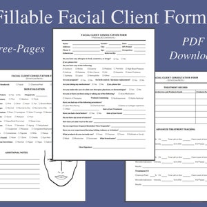 Fillable Facial Client Forms for Esthetician & Spa
