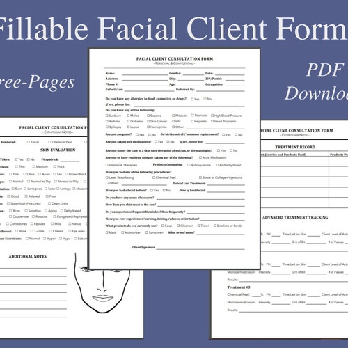 Fillable Facial Client Forms for Esthetician & Spa Etsy