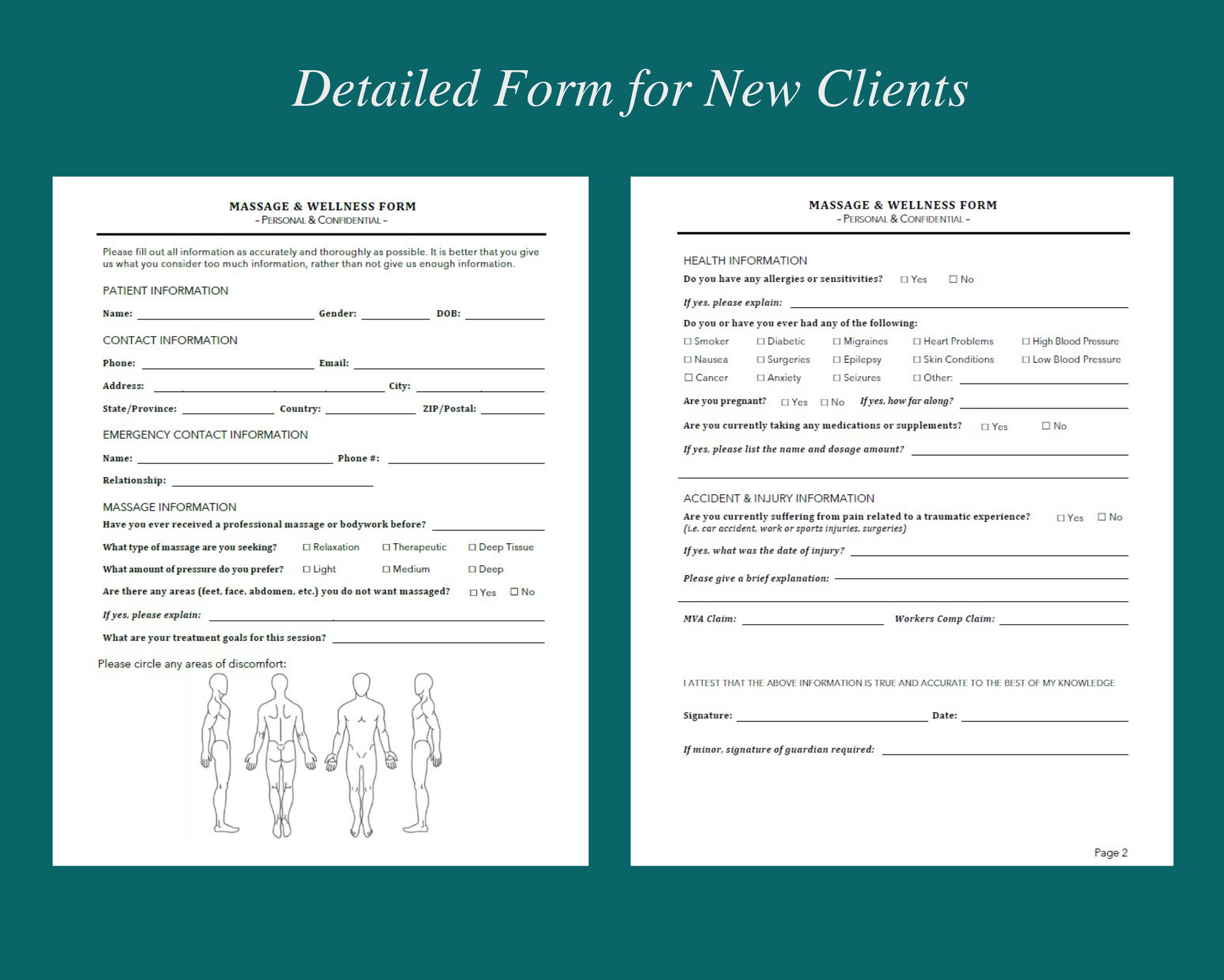 Massage & Wellness Client Form Etsy