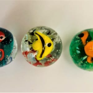Collection of 3 x 16mm Handmade &quot;Aquarius&quot; Glass Marbles