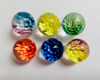 Collection of 6 x 16mm Handmade Pretty Flower Marbles