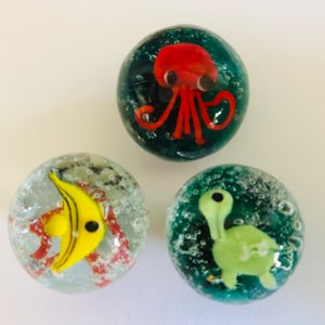 Exquisite collection of 3 x Handmade  &quot;Aquarius&quot; Glass Marbles-22MM
