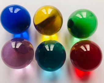 Collection of 6 x 30mm Crystal Cut Clear marbles