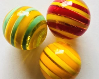 Collection of 3 Handmade Glass Marbles 25MM (Stripes)