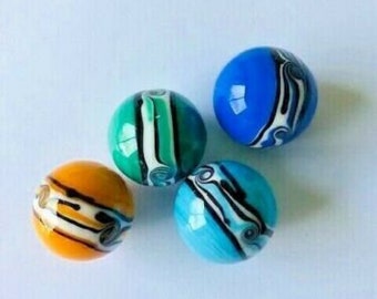 Collection of 4 x 22mm Handmade Glass Marbles