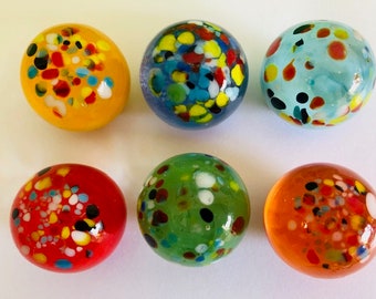 Collection of 6 x Hand Made "Confetti" Glass Marbles 25MM