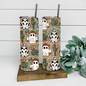 Cowboy ghosties tumbler wrap, sublimation, instant download, digital, png, western, clipart, cactus, cowhide ghost, punchy western