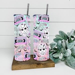 Horror movie night tumbler wrap, let’s get spooky, pastel horror, clipart, instant download, sublimation, png, jpeg, Halloween, 20 oz wraps