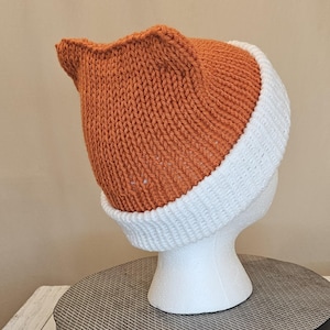 Fox Hat, Double Knit Fox Ear Hat, Orange and White Cat Ear Hat, Woodland Animal Hat, Gender Neutral Beanie
