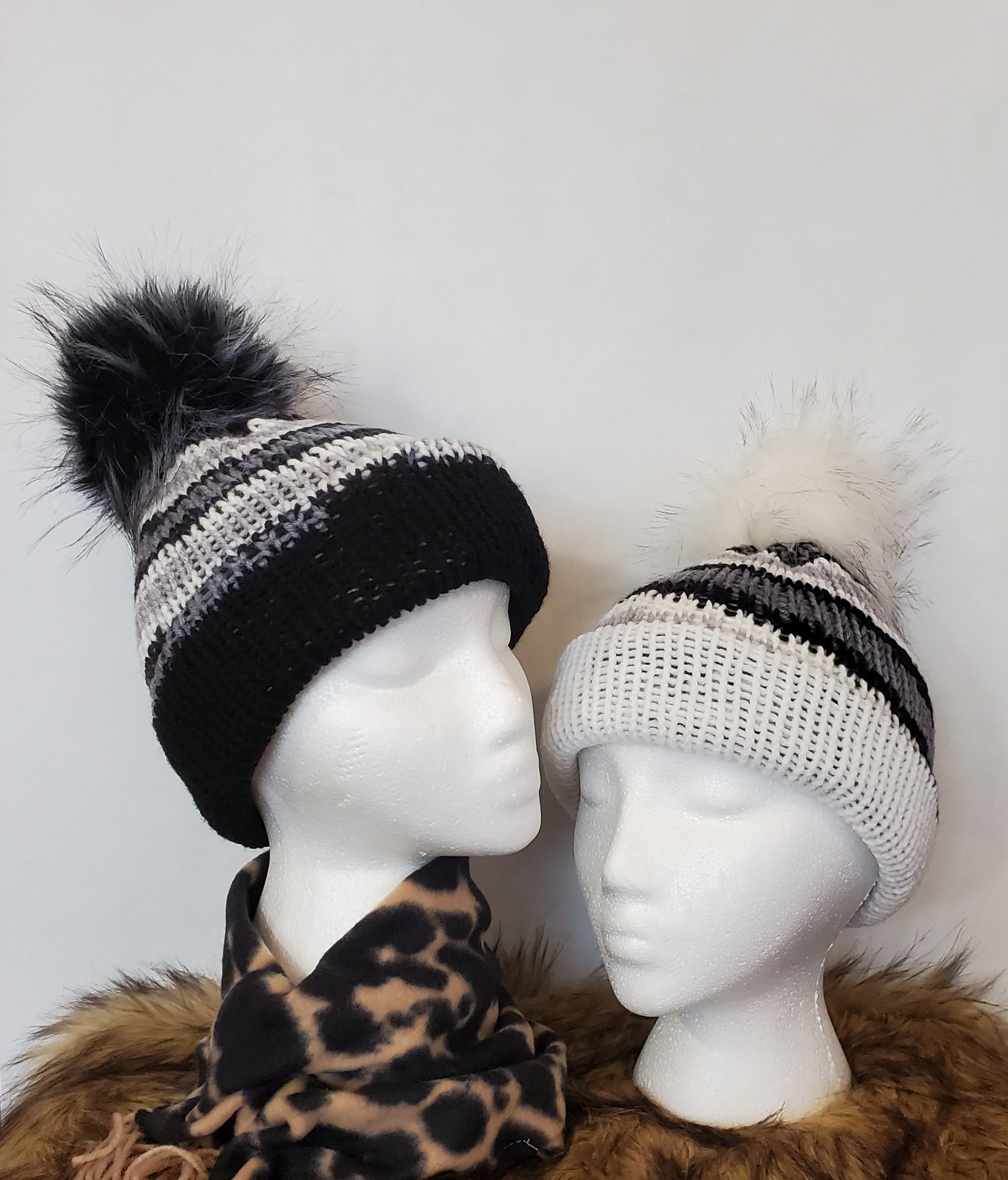 New Custom Designed Black Knit Pom Slouchy Beanie with Yin Yang Paws The Lyric Black Slouchy Beanie Hat with Finn Raccoon Pom Pom  main image 2