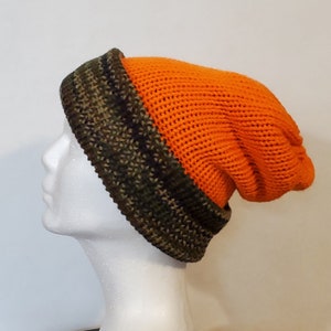 Kids Reversible Knit Hat Unisex Hunter Slouchy Beanie Camouflage and Orange