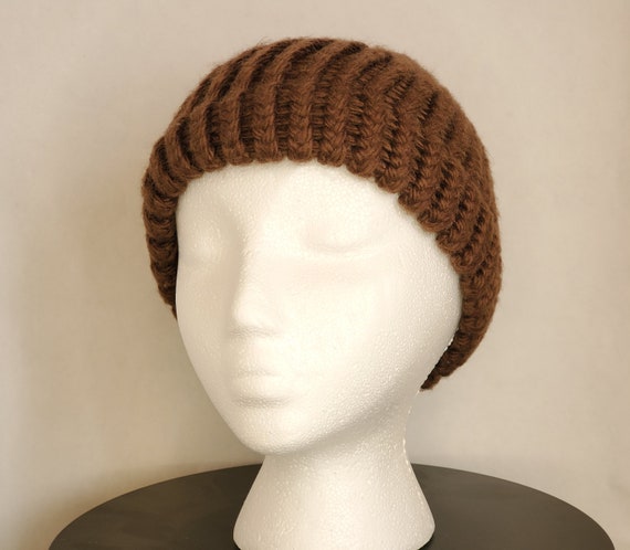 Textured Knit Visor Beanie in Chocolate Brown TOP HEADWEAR NEW Cuff Dark Brown Beanie Visor Skull Cap HAT  main image 2
