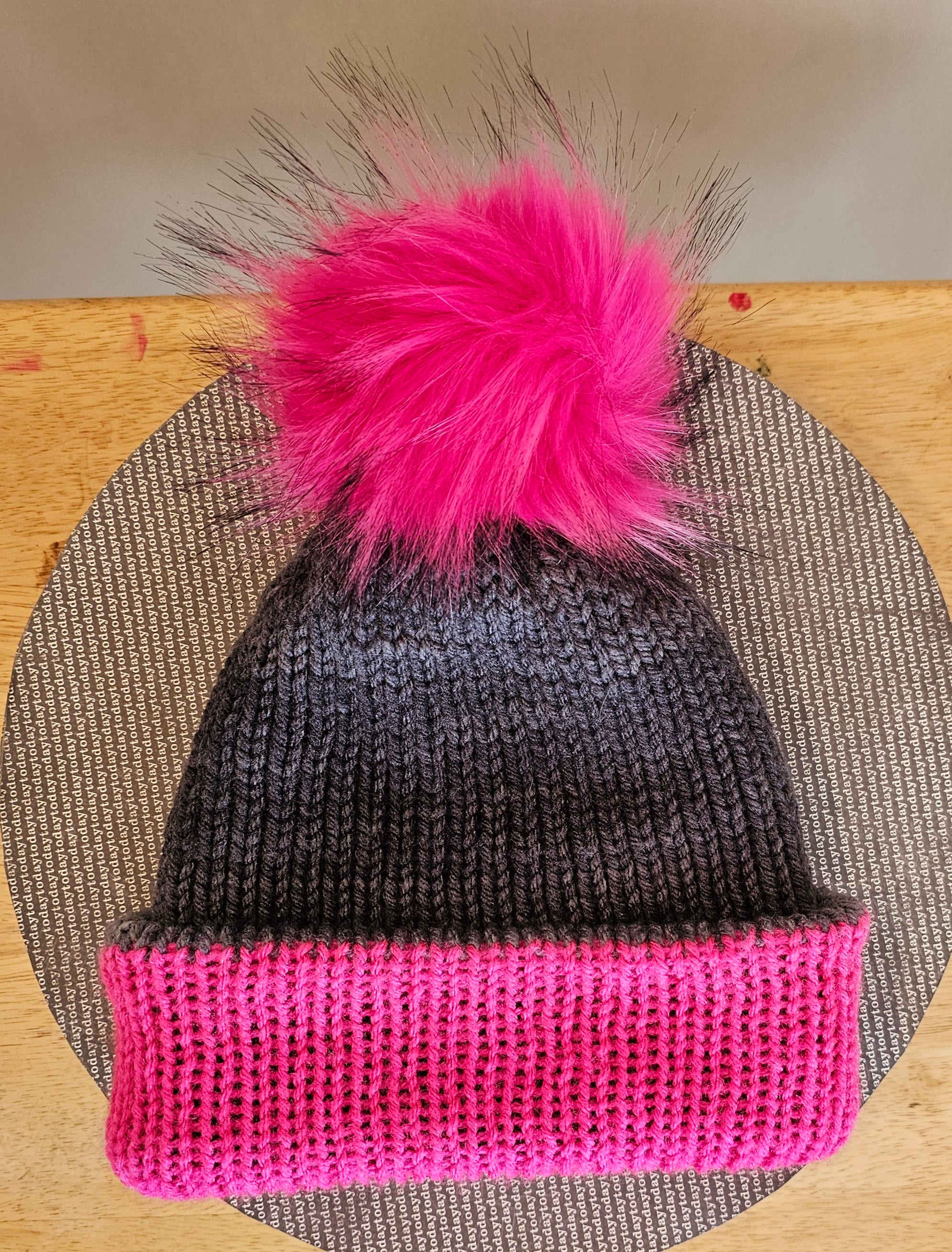 Winter Beanie With Hot Pink and Black Pom Pom, Shades of  display picture 1