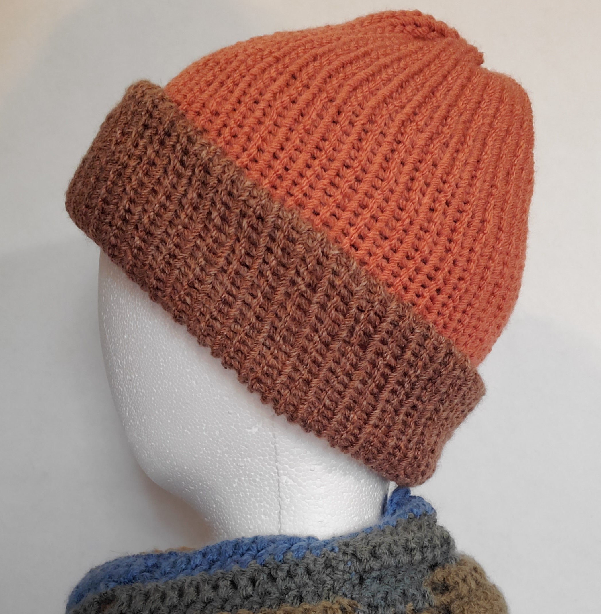 Women\'s French Style Double Layer Warm and Soft Knitted Beanie Hat Orange Brown Women Knitted Hat, Women Messy Beanie, Women Winter Hat  main image 2