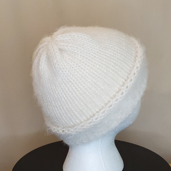 Beanie, Ultra Soft Toque Made With Ethereal Eyelash Yarn in Ivory a Bright Cream Color, Fluffy Squishy Winter Hat, Sensitive Skin, Alopecia