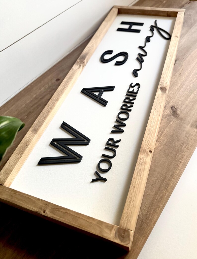 Wash Your Worries Away Modern 3D Farmhouse Bathroom Wood Sign ...