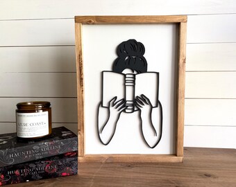 Farmhouse Library Wood Sign | Girl Reading Book, Rustic Decor