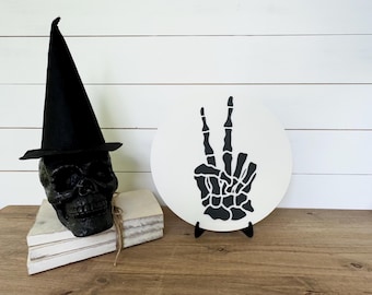 Peace Out Skeleton Wood Sign | Modern Farmhouse Halloween Decor